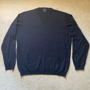 Brooks Brothers Mens 346 Stretch Black 100% Merino Wool Italian VNeck Sweater XL